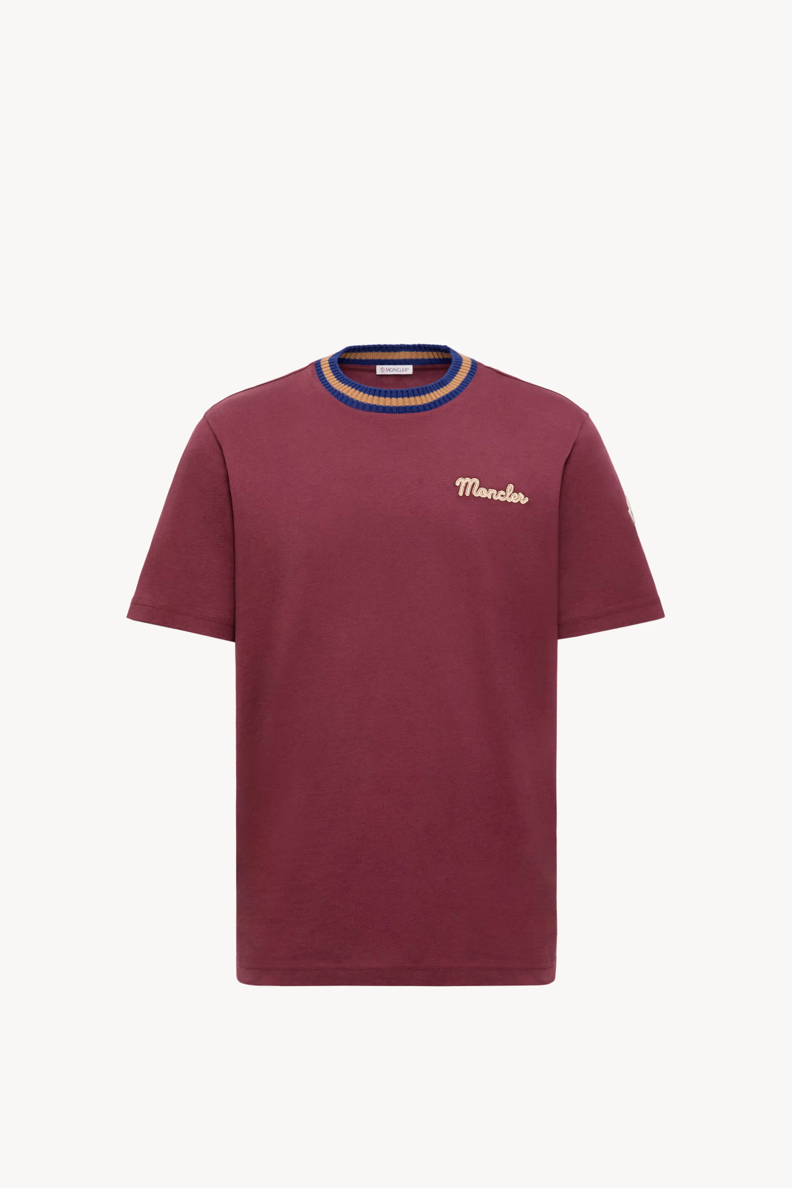 Embroidered Logo Cotton T-Shirt Men Burgundy Moncler 2